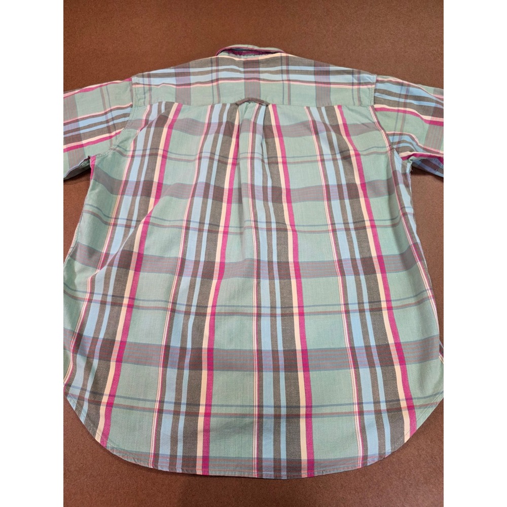 Dockers Mens Large Short Sleeve Plaid Button Down Shirt Cotton Teal Pink Blue - Picture 10 of 10